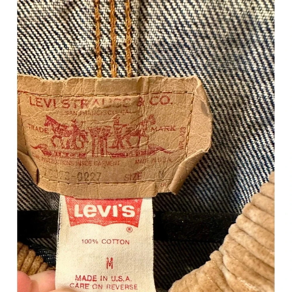 Levis Mens Blue Acid Wash Boxy Denim Jacket M 75073 Corduroy Collar Sleeves VTG
